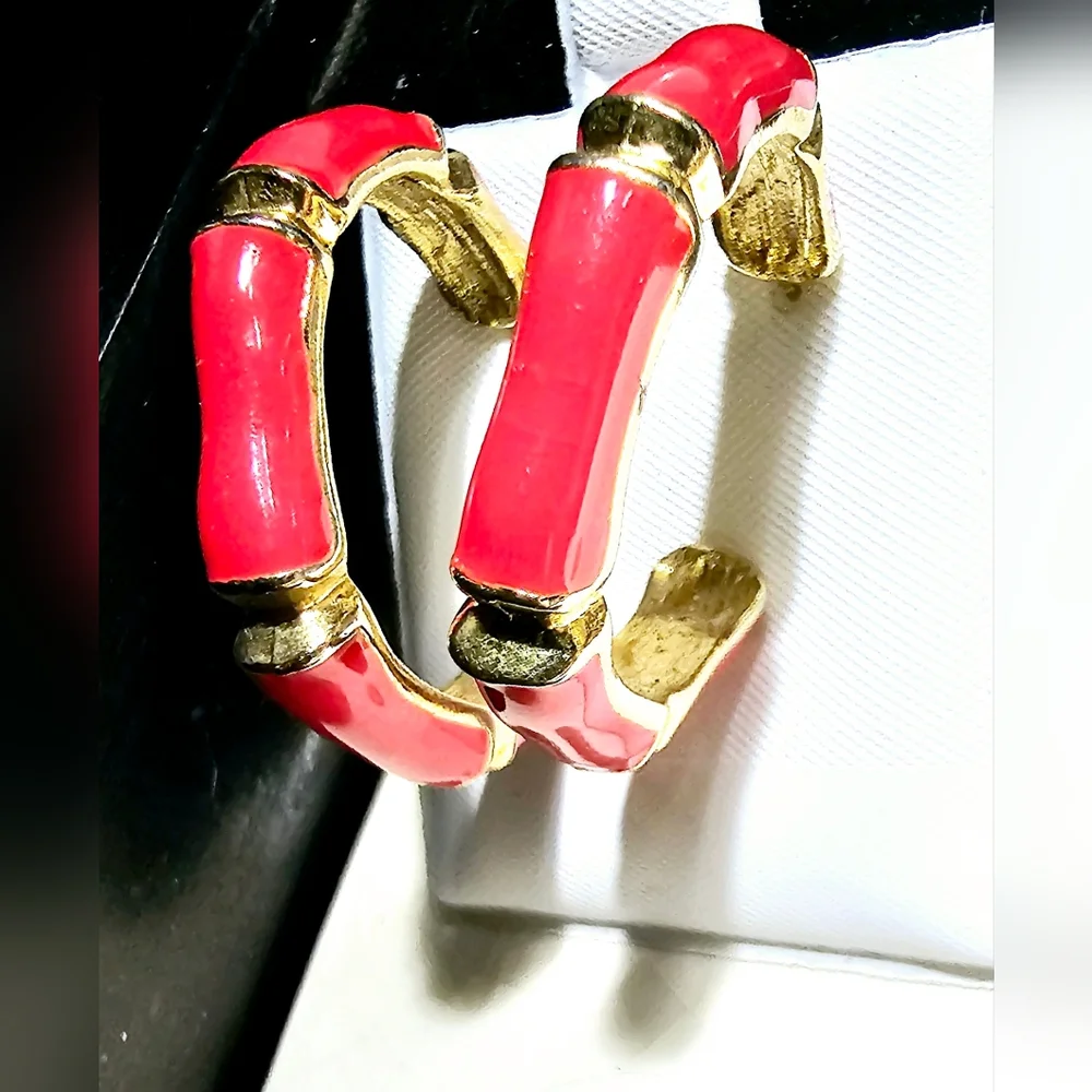 Bold Red and gold 90s bamboo earrings urban luxury classic must have